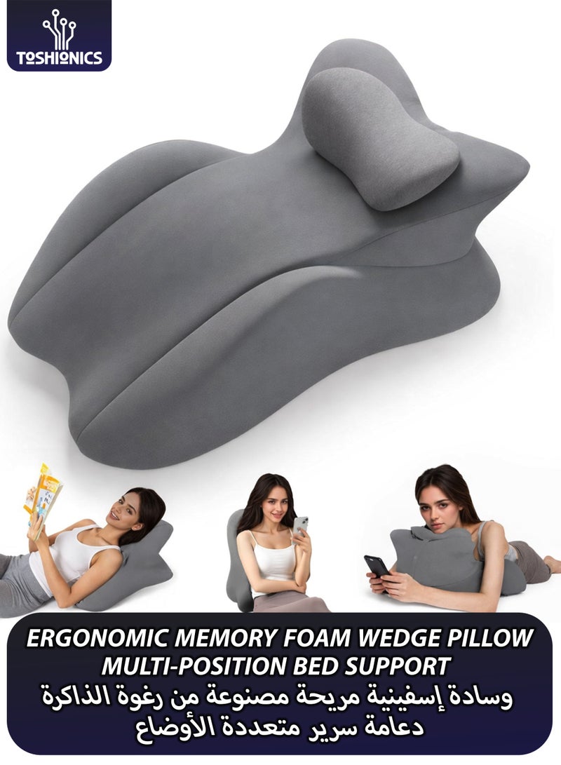 توشيونيكس وسادة إسفينية مريحة للبالغين مصنوعة من إسفنج الذاكرة مع مسند رأس قابل للإزالة - وسادة دعم متعددة الأوضاع للاستلقاء على البطن، مناسبة لقراءة الهاتف والاسترخاء، ودعم الظهر/الرقبة/الفقرات القطنية، ووسادة لرفع الساقين للتعافي على السرير أو الأريكة - Image 1